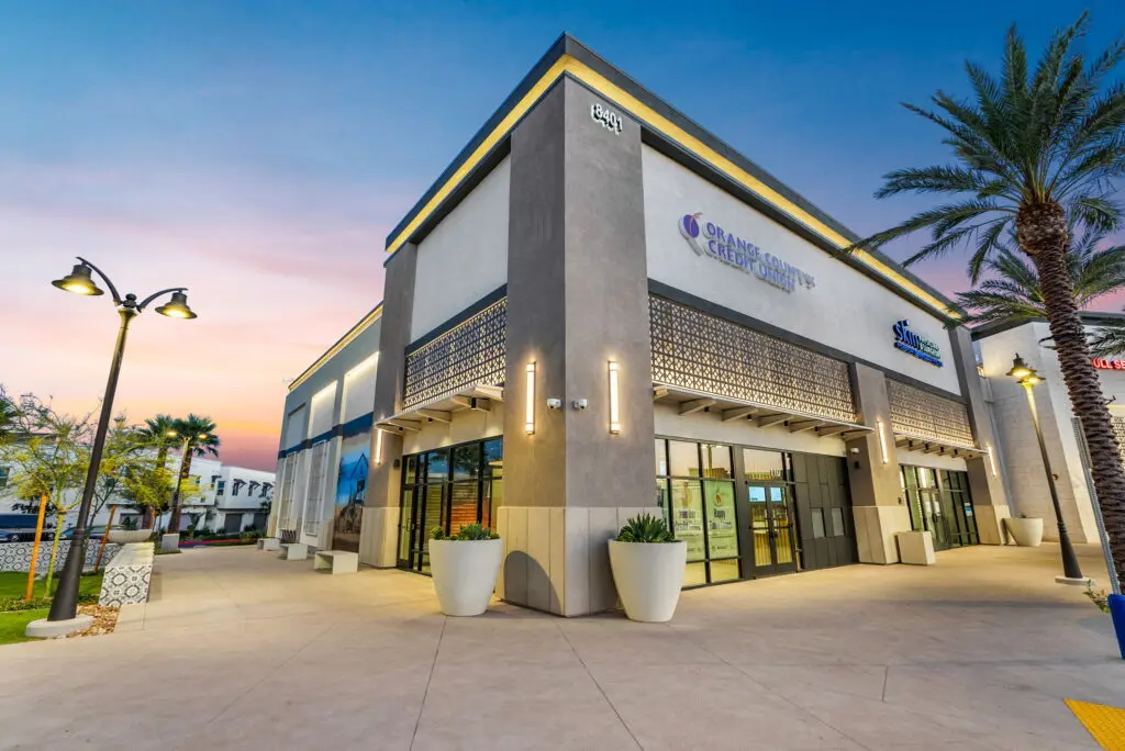 Orange County’s Credit Union branch storefront at Town Center at the Preserve, Chino

