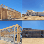 Construction progress at Adelanto Place retail center in Adelanto, California, featuring multiple stages of building development.