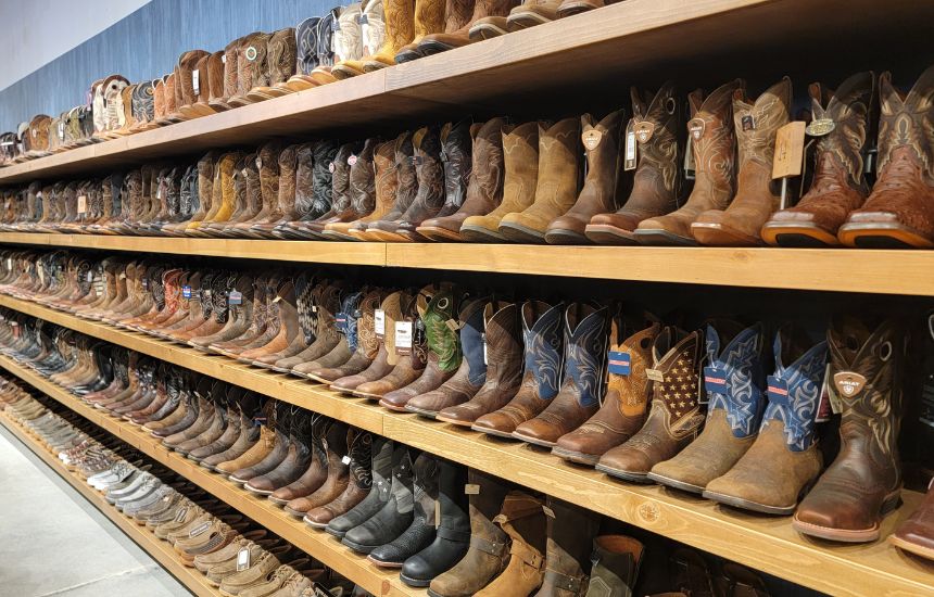 Shelves of boots from Boot Barn